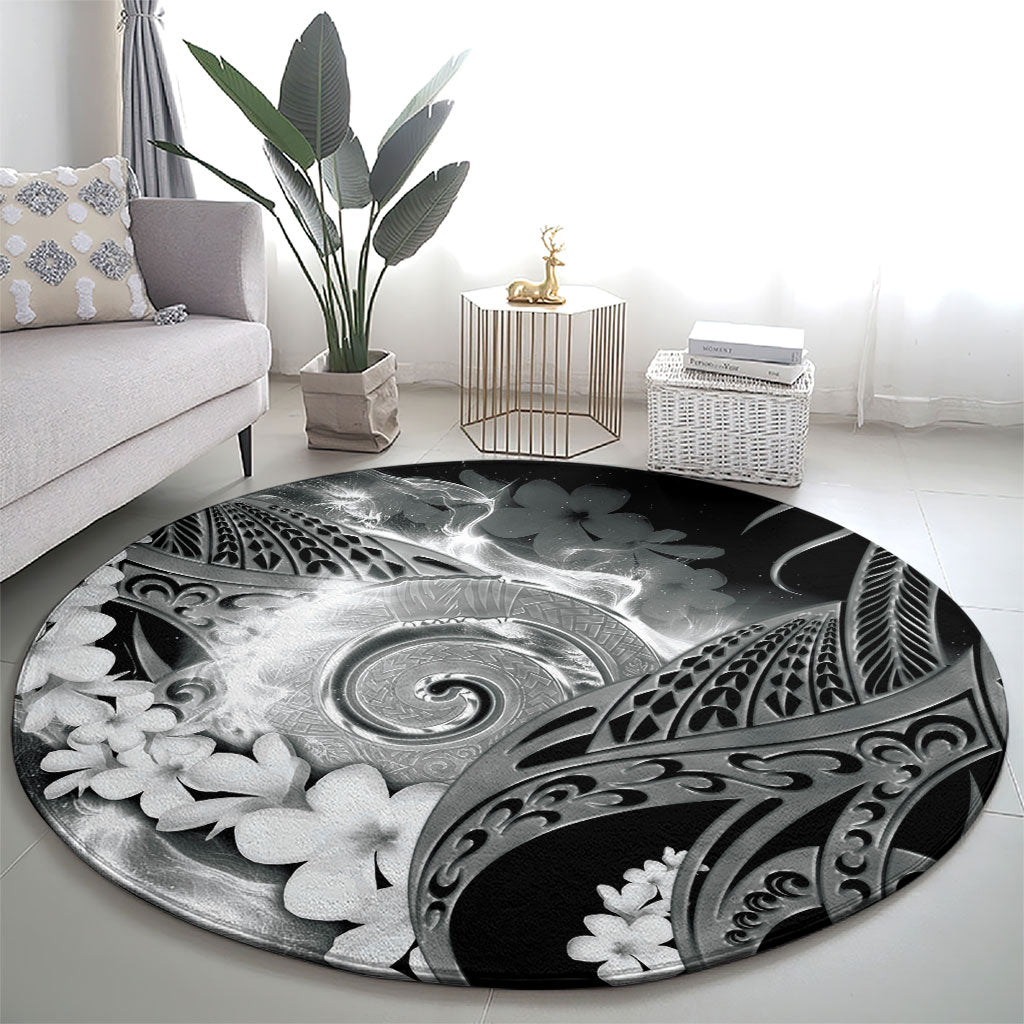 Piko Hawaiian Round Carpet Monochrome Galaxy Spiral Plumeria Tribal Patterns