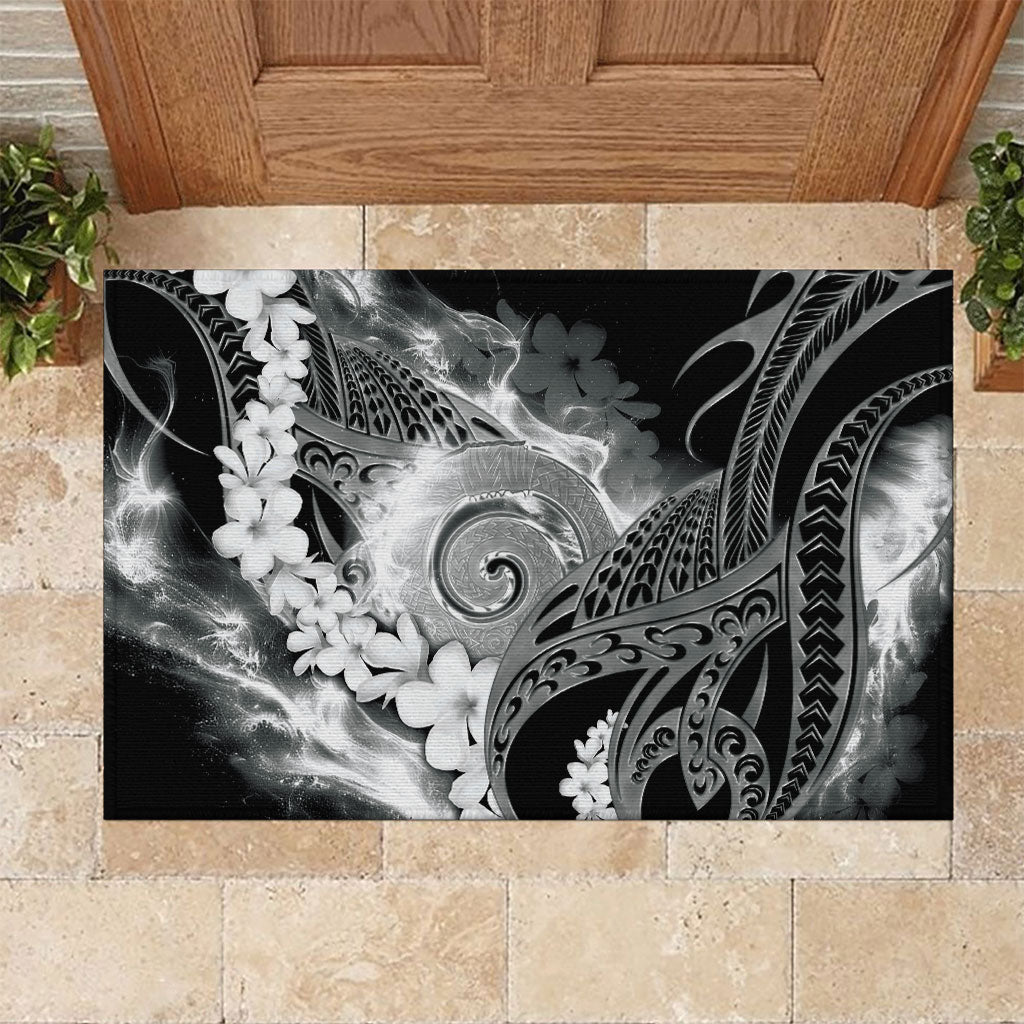 Piko Hawaiian Rubber Doormat Monochrome Galaxy Spiral Plumeria Tribal Patterns