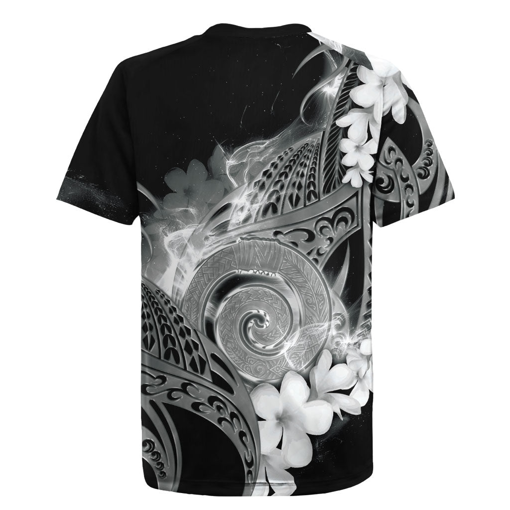 Piko Hawaiian Rugby Jersey Monochrome Galaxy Spiral Plumeria Tribal Patterns