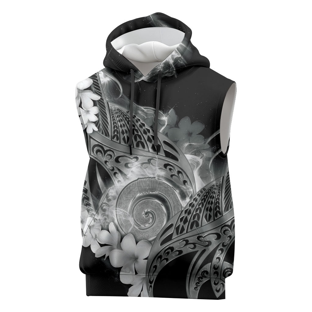 Piko Hawaiian Sleeveless Hoodie Monochrome Galaxy Spiral Plumeria Tribal Patterns