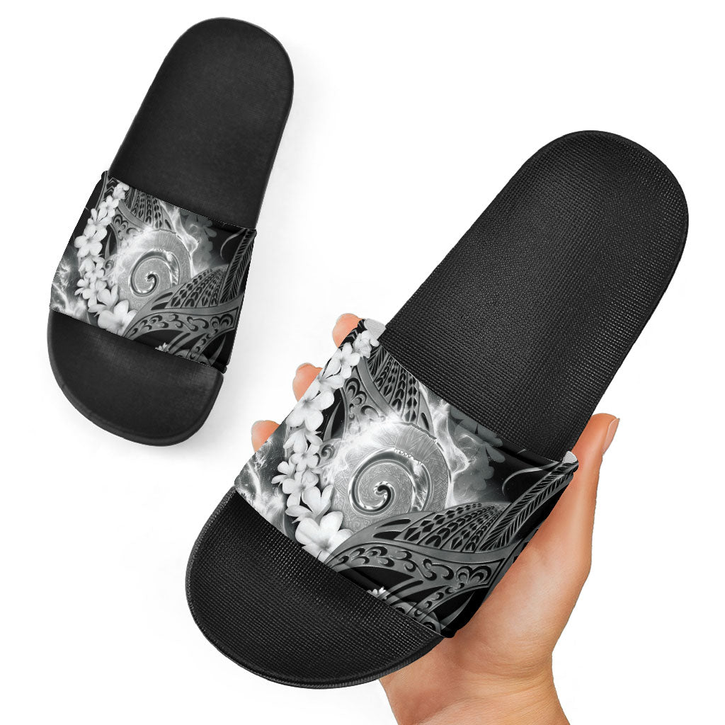 Piko Hawaiian Slide Sandals Monochrome Galaxy Spiral Plumeria Tribal Patterns