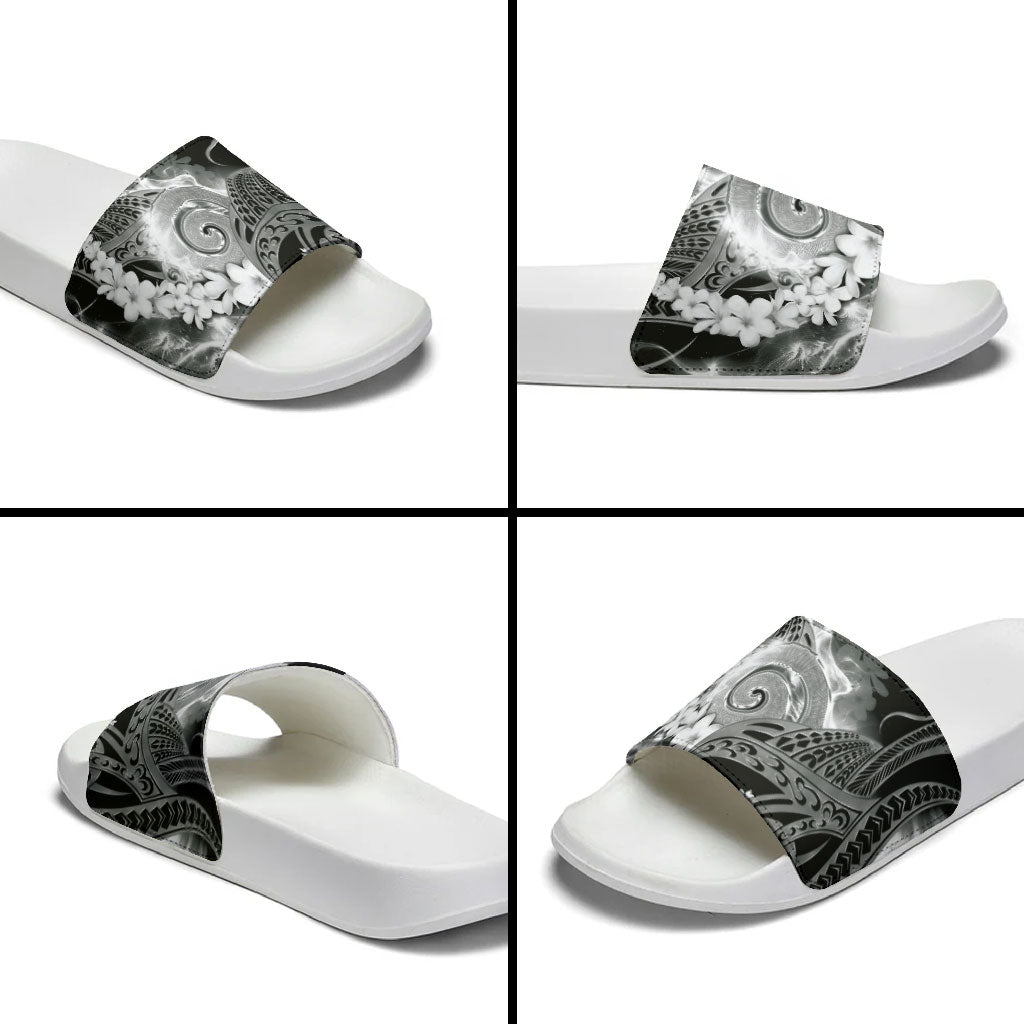 Piko Hawaiian Slide Sandals Monochrome Galaxy Spiral Plumeria Tribal Patterns