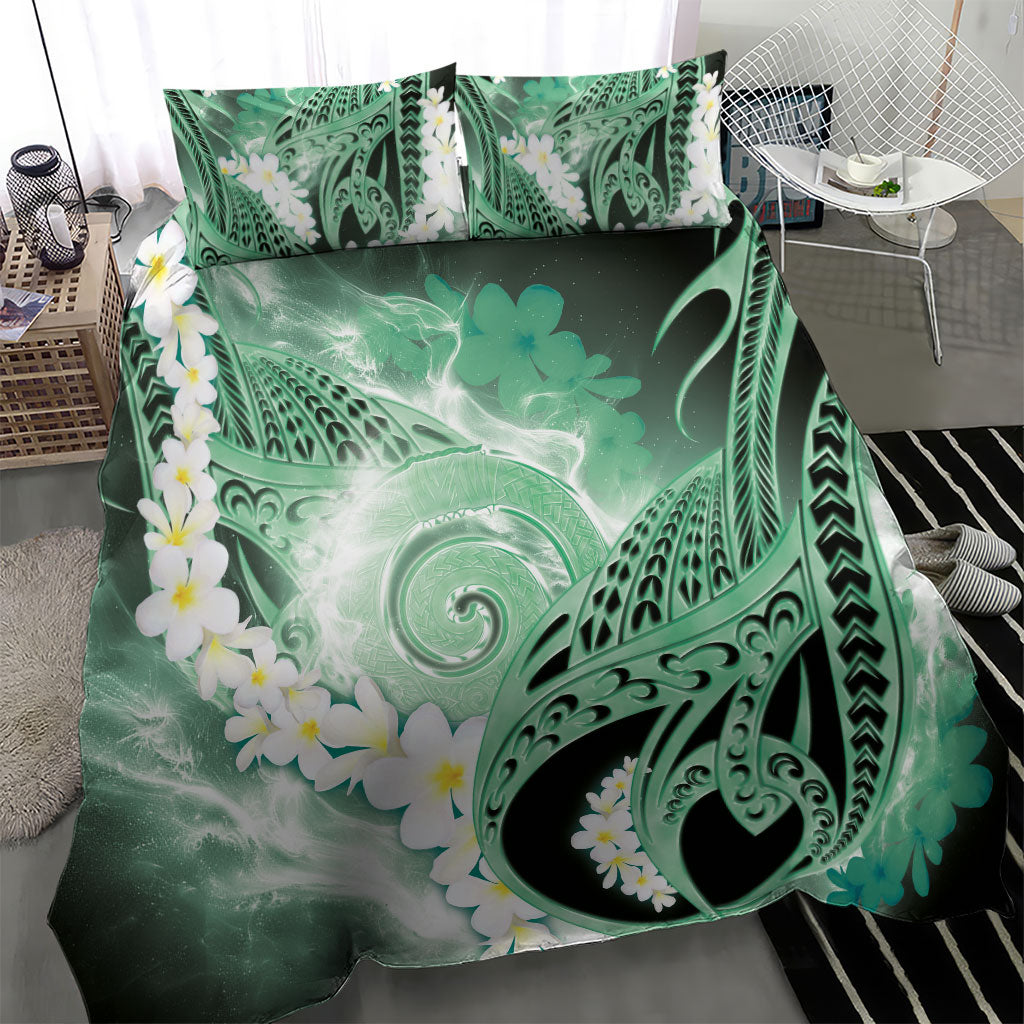 Piko Hawaiian Bedding Set Green Galaxy Spiral Plumeria Tribal Patterns
