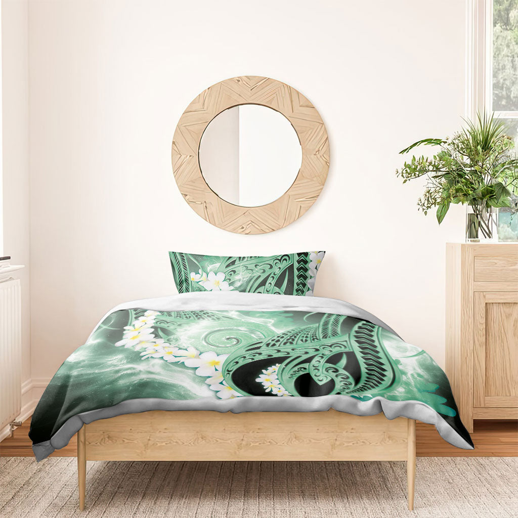 Piko Hawaiian Bedding Set Green Galaxy Spiral Plumeria Tribal Patterns