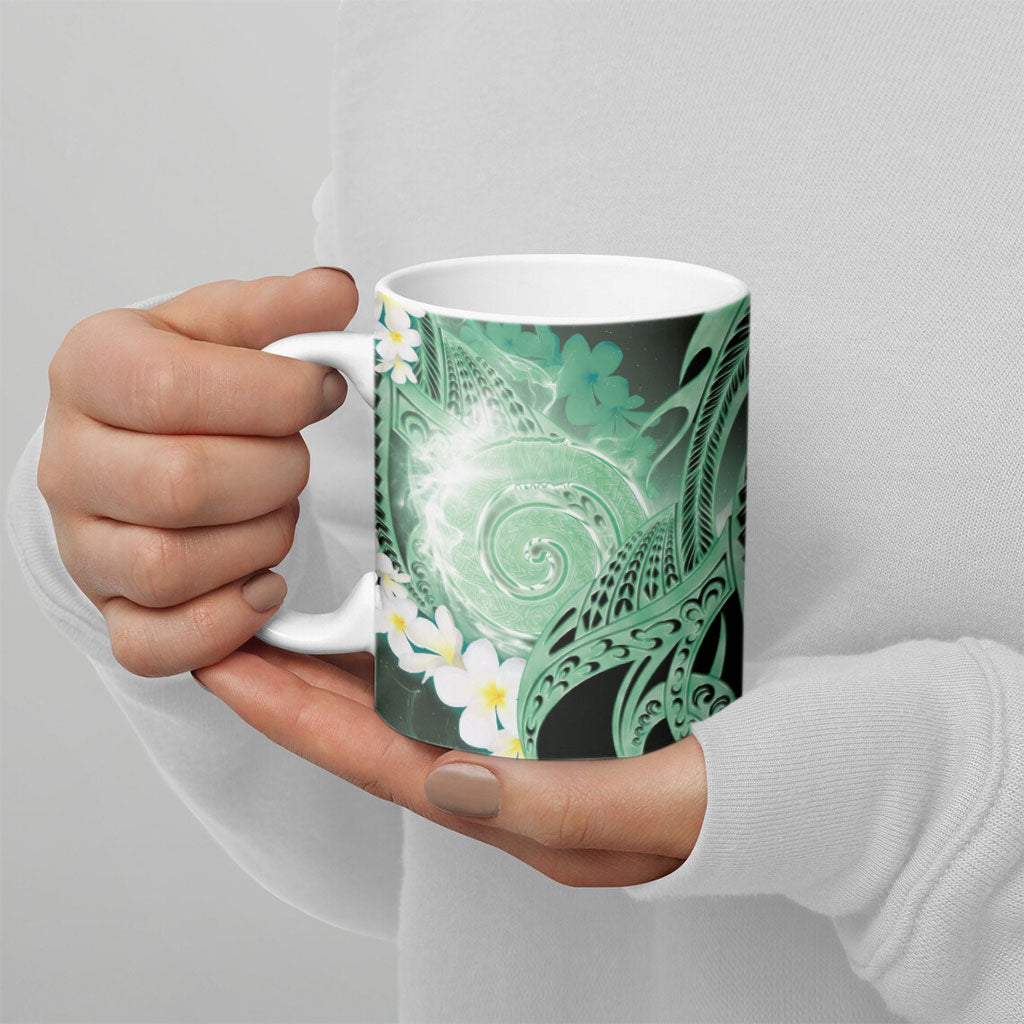 Piko Hawaiian Ceramic Mug Green Galaxy Spiral Plumeria Tribal Patterns