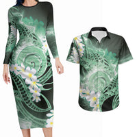 Piko Hawaiian Couples Matching Long Sleeve Bodycon Dress and Hawaiian Shirt Green Galaxy Spiral Plumeria Tribal Patterns DT05 Green - Polynesian Pride