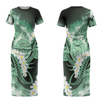 Piko Hawaiian Couples Matching Short Sleeve Bodycon Dress and Hawaiian Shirt Green Galaxy Spiral Plumeria Tribal Patterns DT05 - Polynesian Pride