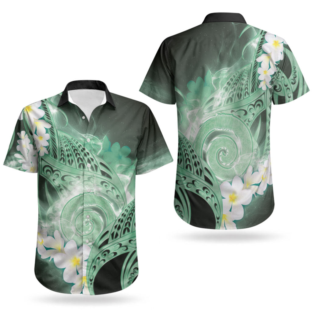 Piko Hawaiian Couples Matching Summer Maxi Dress and Hawaiian Shirt Green Galaxy Spiral Plumeria Tribal Patterns DT05 - Polynesian Pride