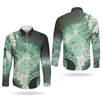 Piko Hawaiian Couples Matching Summer Maxi Dress and Long Sleeve Button Shirt Green Galaxy Spiral Plumeria Tribal Patterns DT05 - Polynesian Pride