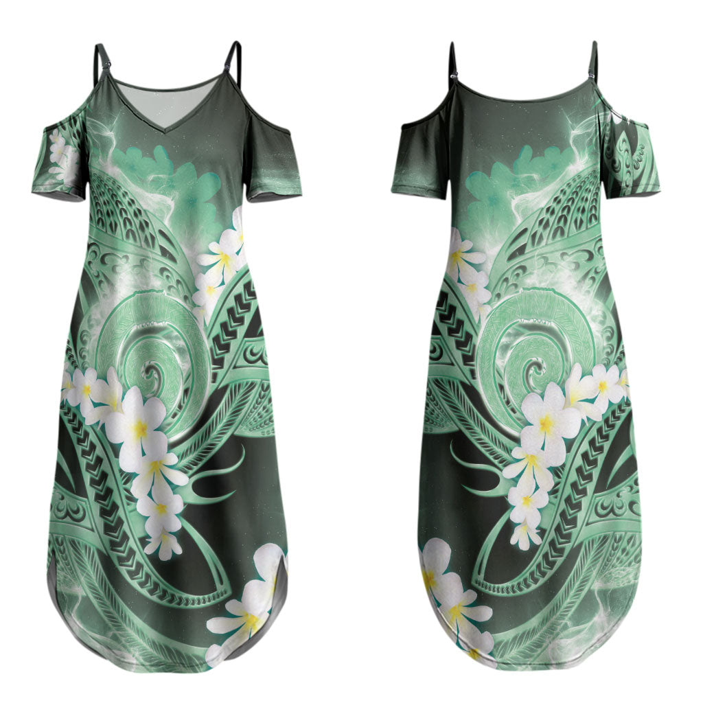 Piko Hawaiian Couples Matching Summer Maxi Dress and Long Sleeve Button Shirt Green Galaxy Spiral Plumeria Tribal Patterns DT05 - Polynesian Pride