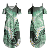 Piko Hawaiian Couples Matching Summer Maxi Dress and Long Sleeve Button Shirt Green Galaxy Spiral Plumeria Tribal Patterns DT05 - Polynesian Pride