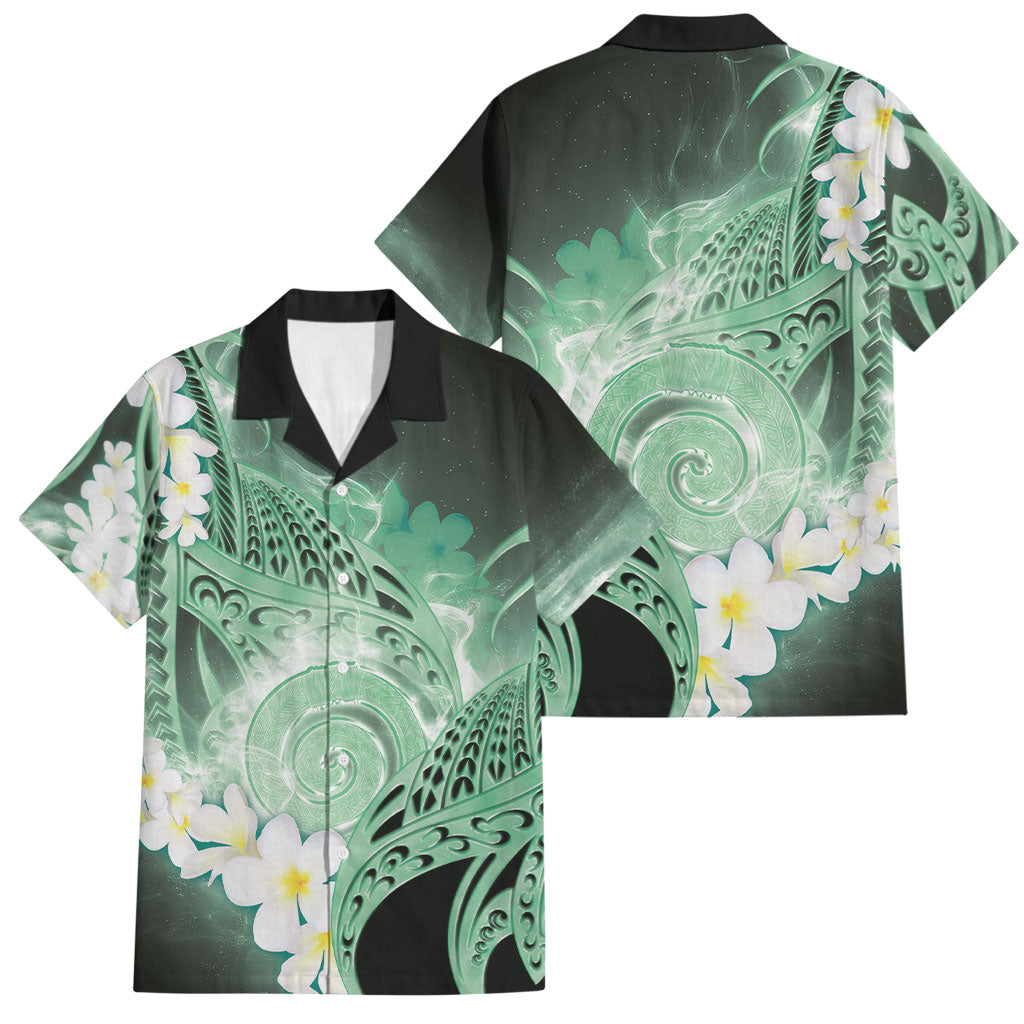 Piko Hawaiian Family Matching Off Shoulder Maxi Dress and Hawaiian Shirt Green Galaxy Spiral Plumeria Tribal Patterns DT05 Dad's Shirt - Short Sleeve Green - Polynesian Pride