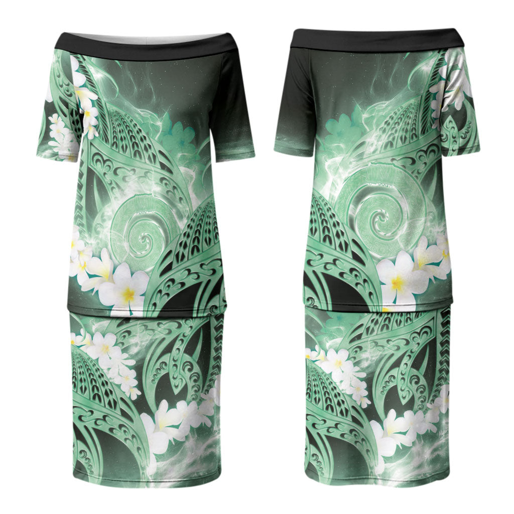 Piko Hawaiian Family Matching Puletasi and Hawaiian Shirt Green Galaxy Spiral Plumeria Tribal Patterns DT05 Mom's Dress Green - Polynesian Pride