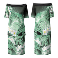 Piko Hawaiian Family Matching Puletasi and Hawaiian Shirt Green Galaxy Spiral Plumeria Tribal Patterns DT05 Mom's Dress Green - Polynesian Pride