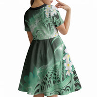 Piko Hawaiian Kid Short Sleeve Dress Green Galaxy Spiral Plumeria Tribal Patterns