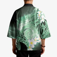 Piko Hawaiian Kimono Green Galaxy Spiral Plumeria Tribal Patterns