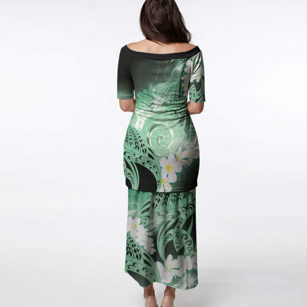 Piko Hawaiian Puletasi Green Galaxy Spiral Plumeria Tribal Patterns