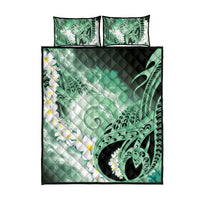 Piko Hawaiian Quilt Bed Set Green Galaxy Spiral Plumeria Tribal Patterns