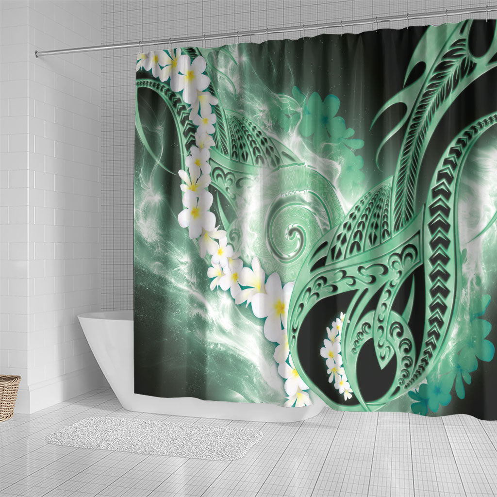 Piko Hawaiian Shower Curtain Green Galaxy Spiral Plumeria Tribal Patterns
