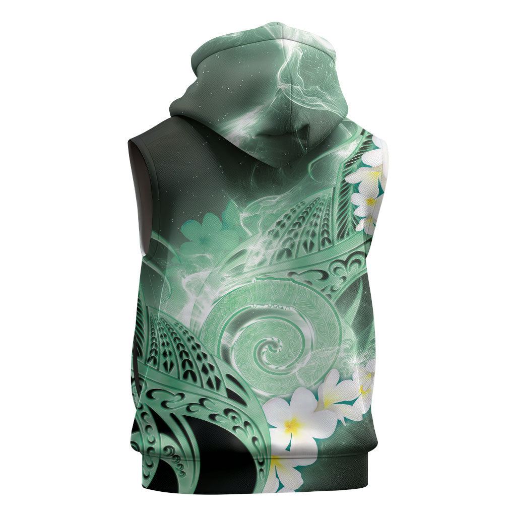 Piko Hawaiian Sleeveless Hoodie Green Galaxy Spiral Plumeria Tribal Patterns
