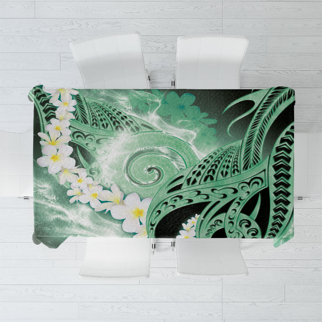 Piko Hawaiian Tablecloth Green Galaxy Spiral Plumeria Tribal Patterns