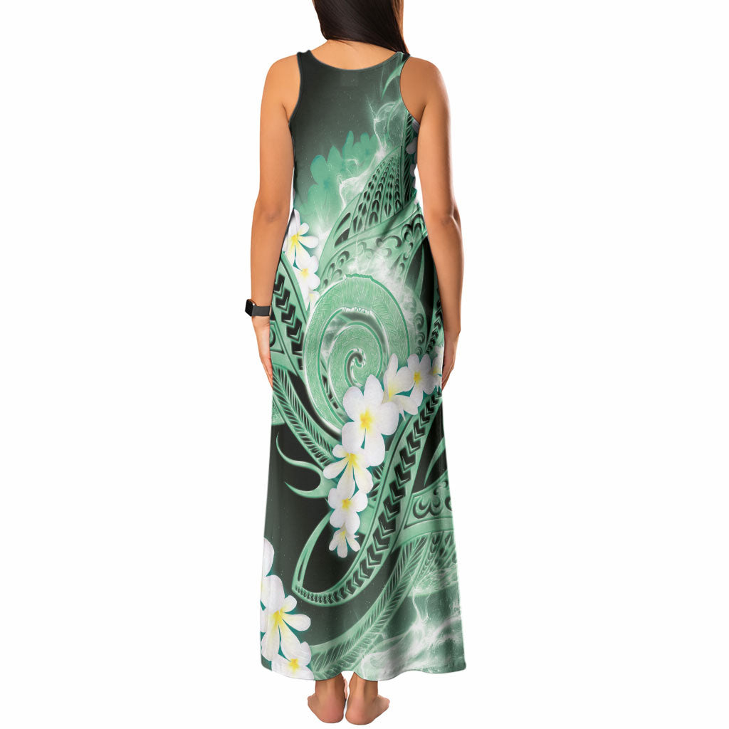 Piko Hawaiian Tank Maxi Dress Green Galaxy Spiral Plumeria Tribal Patterns DT05 - Polynesian Pride