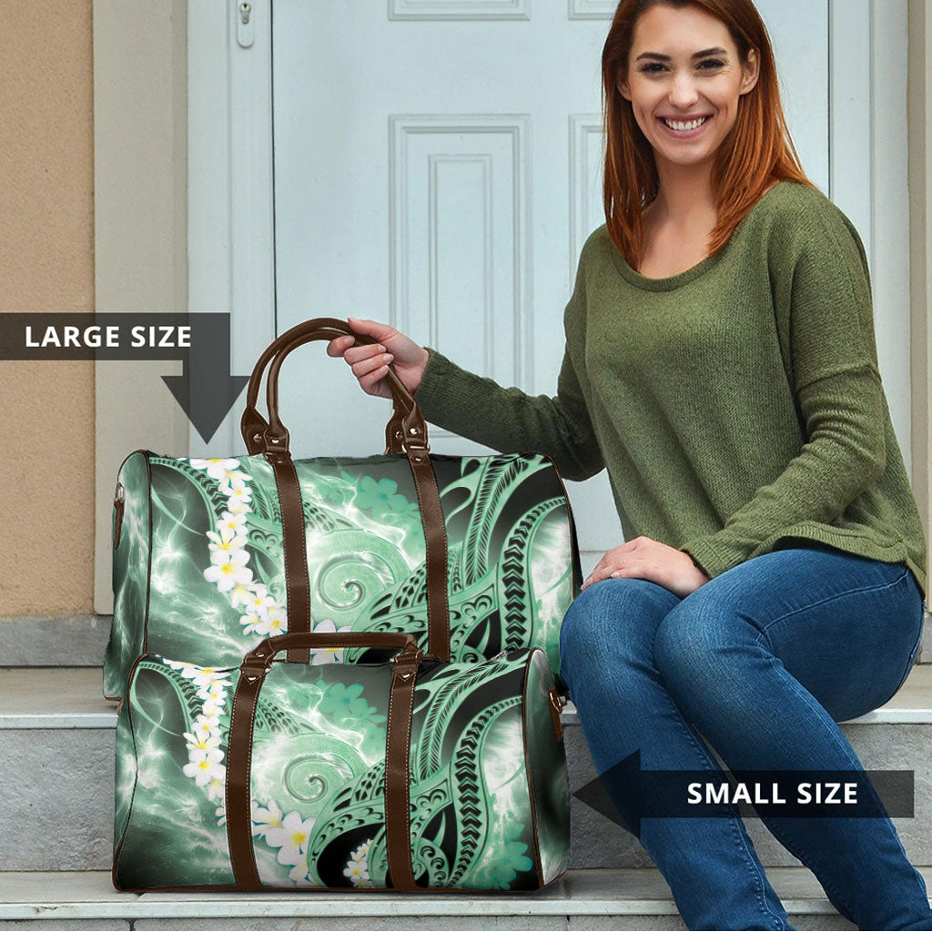 Piko Hawaiian Travel Bag Green Galaxy Spiral Plumeria Tribal Patterns