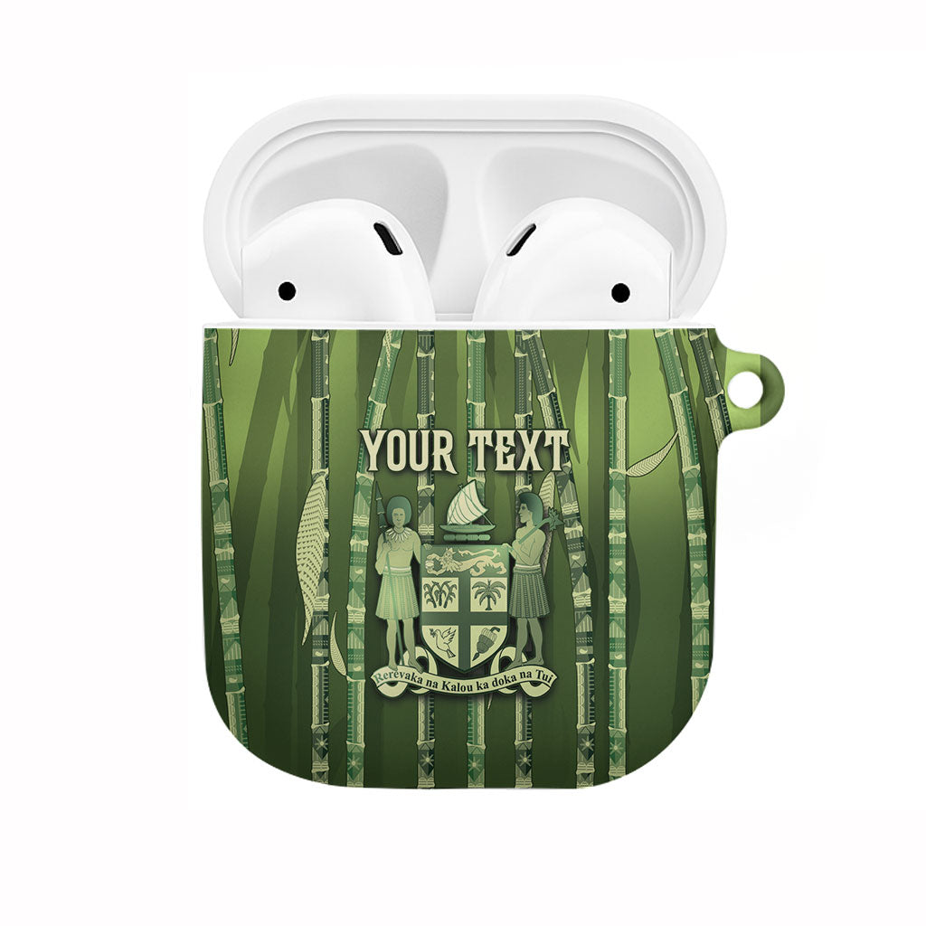 Personalised Fiji Language Week Sugarcane Masi AirPods Case Green Tapa Tribal Pattern