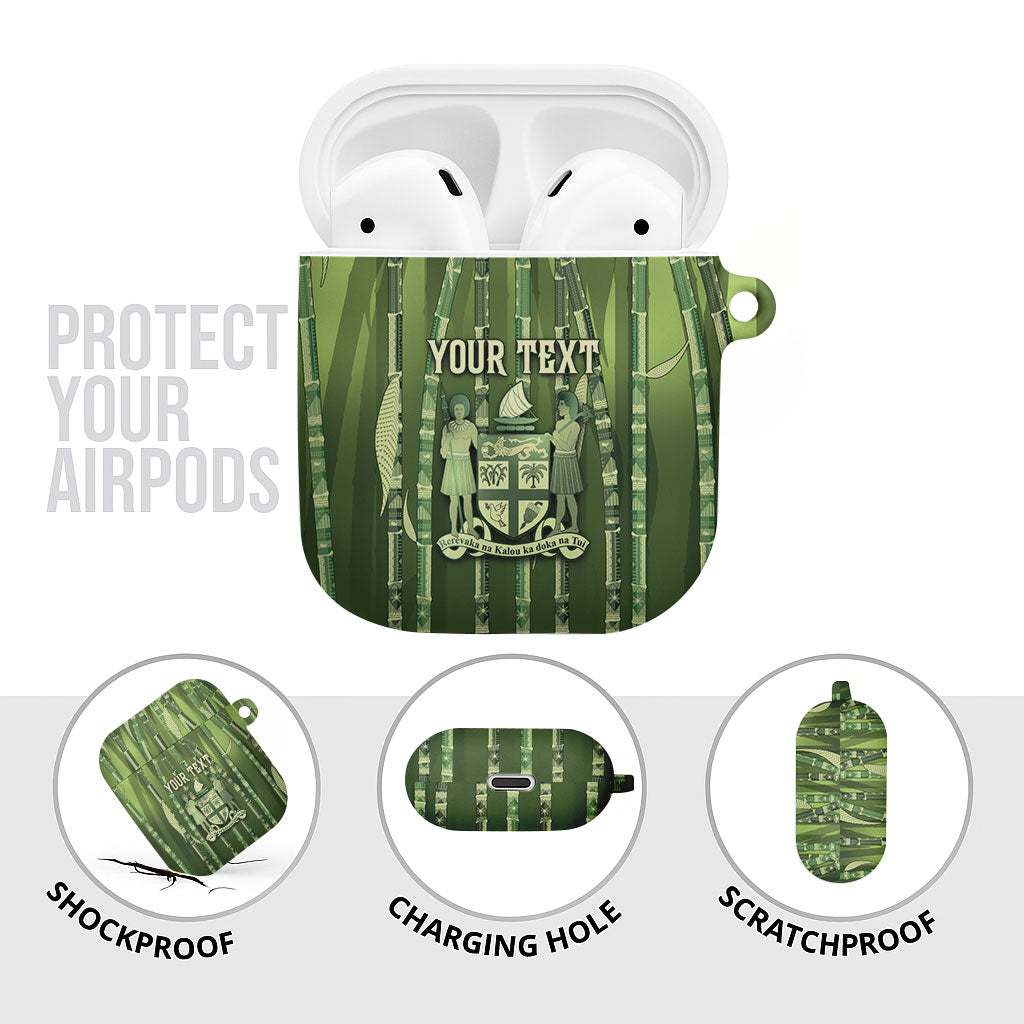 Personalised Fiji Language Week Sugarcane Masi AirPods Case Green Tapa Tribal Pattern