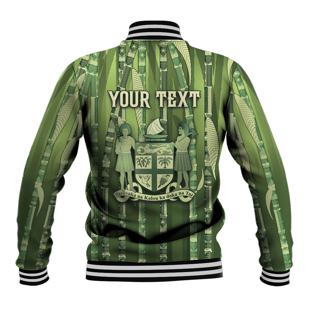 Personalised Fiji Language Week Sugarcane Masi Baseball Jacket Green Tapa Tribal Pattern
