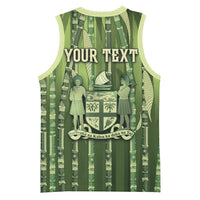 Personalised Fiji Language Week Sugarcane Masi Basketball Jersey Green Tapa Tribal Pattern