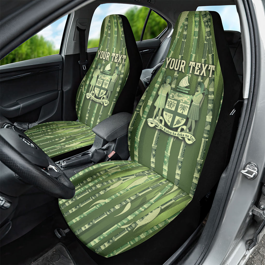 Personalised Fiji Language Week Sugarcane Masi Car Seat Cover Green Tapa Tribal Pattern