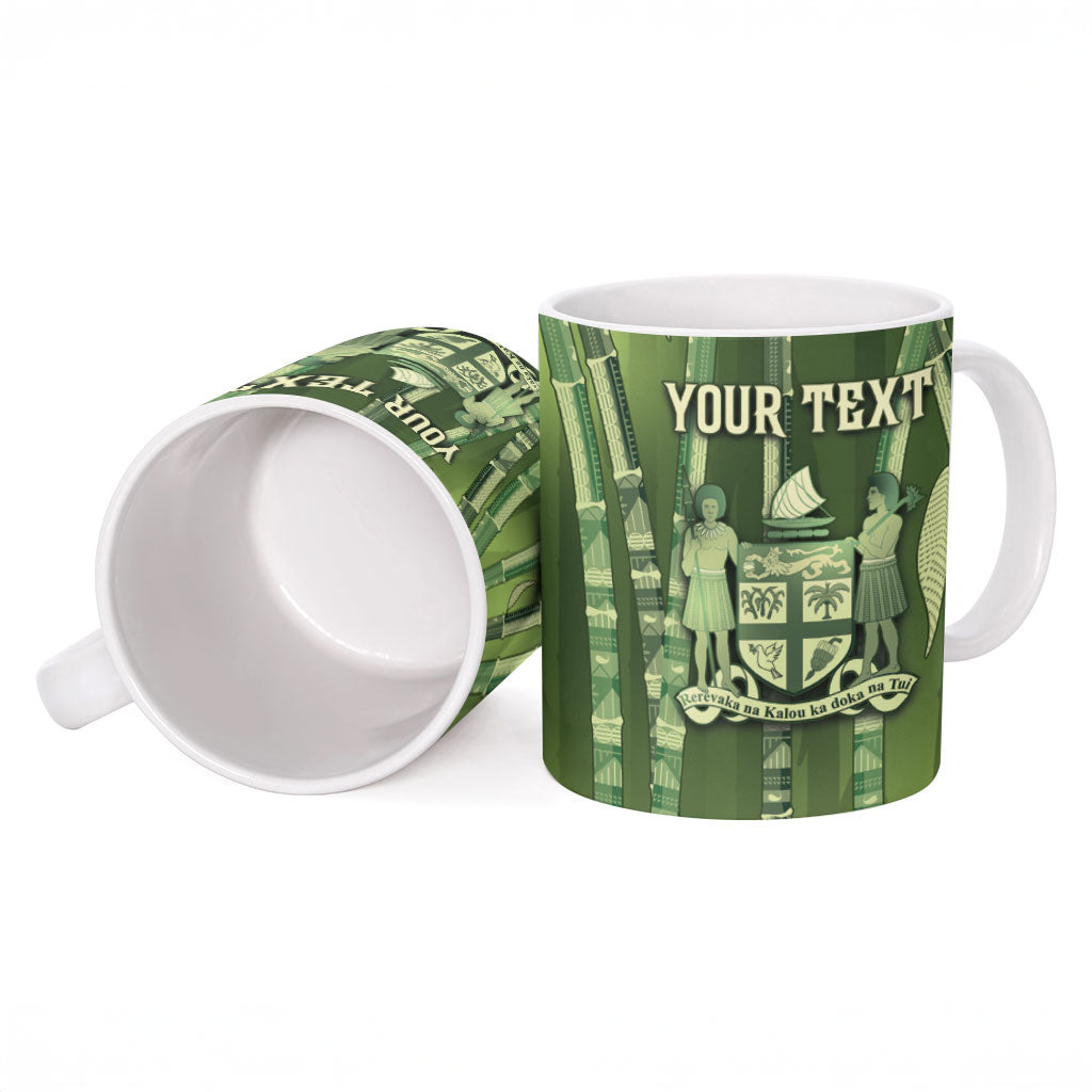 Personalised Fiji Language Week Sugarcane Masi Ceramic Mug Green Tapa Tribal Pattern DT05 - Polynesian Pride
