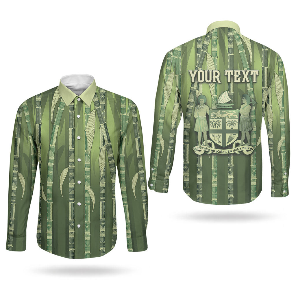 Personalised Fiji Language Week Sugarcane Masi Couples Matching Mermaid Dress and Long Sleeve Button Shirt Green Tapa Tribal Pattern