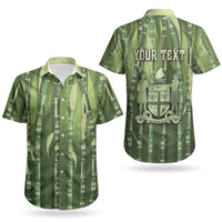 Personalised Fiji Language Week Sugarcane Masi Couples Matching Off Shoulder Short Dress and Hawaiian Shirt Green Tapa Tribal Pattern