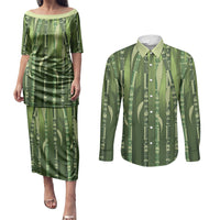 Personalised Fiji Language Week Sugarcane Masi Couples Matching Puletasi and Long Sleeve Button Shirt Green Tapa Tribal Pattern DT05 Green - Polynesian Pride