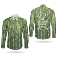 Personalised Fiji Language Week Sugarcane Masi Couples Matching Short Sleeve Bodycon Dress and Long Sleeve Button Shirt Green Tapa Tribal Pattern DT05 - Polynesian Pride