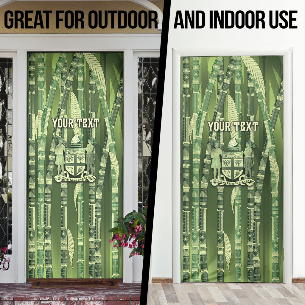 Personalised Fiji Language Week Sugarcane Masi Door Cover Green Tapa Tribal Pattern