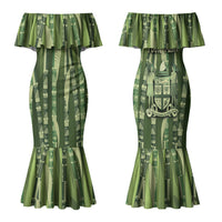Personalised Fiji Language Week Sugarcane Masi Family Matching Mermaid Dress and Hawaiian Shirt Green Tapa Tribal Pattern DT05 Mom's Dress Green - Polynesian Pride