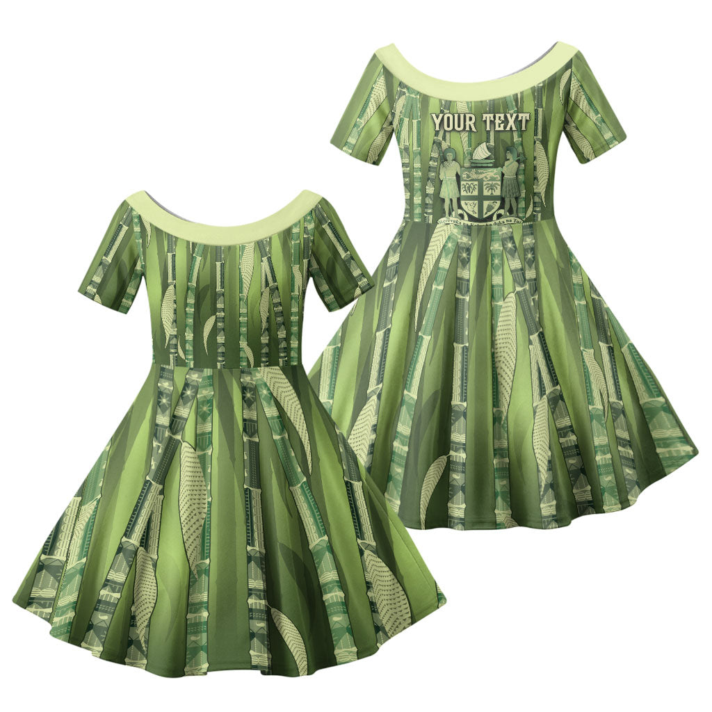 Personalised Fiji Language Week Sugarcane Masi Family Matching Mermaid Dress and Hawaiian Shirt Green Tapa Tribal Pattern DT05 Daughter's Dress Green - Polynesian Pride