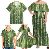 Personalised Fiji Language Week Sugarcane Masi Family Matching Off Shoulder Maxi Dress and Hawaiian Shirt Green Tapa Tribal Pattern DT05 - Polynesian Pride