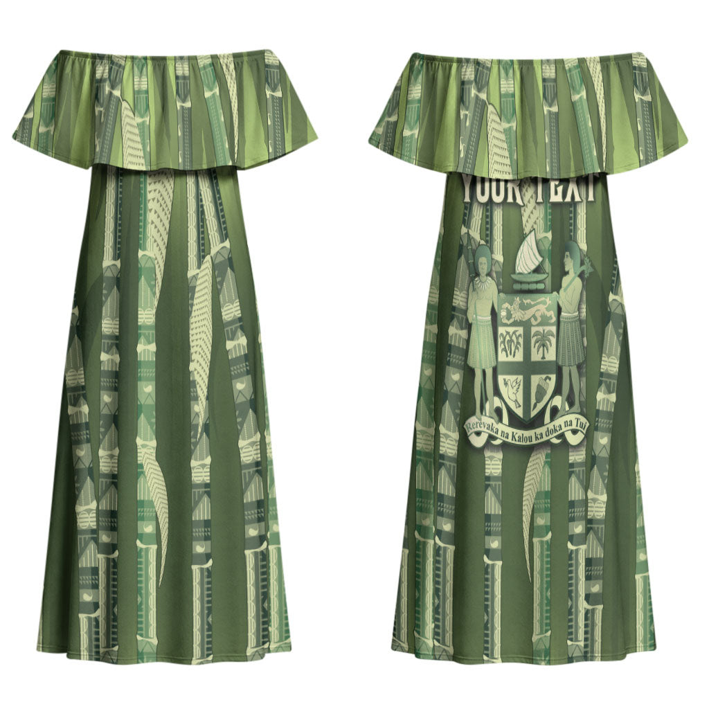 Personalised Fiji Language Week Sugarcane Masi Family Matching Off Shoulder Maxi Dress and Hawaiian Shirt Green Tapa Tribal Pattern DT05 Mom's Dress Green - Polynesian Pride