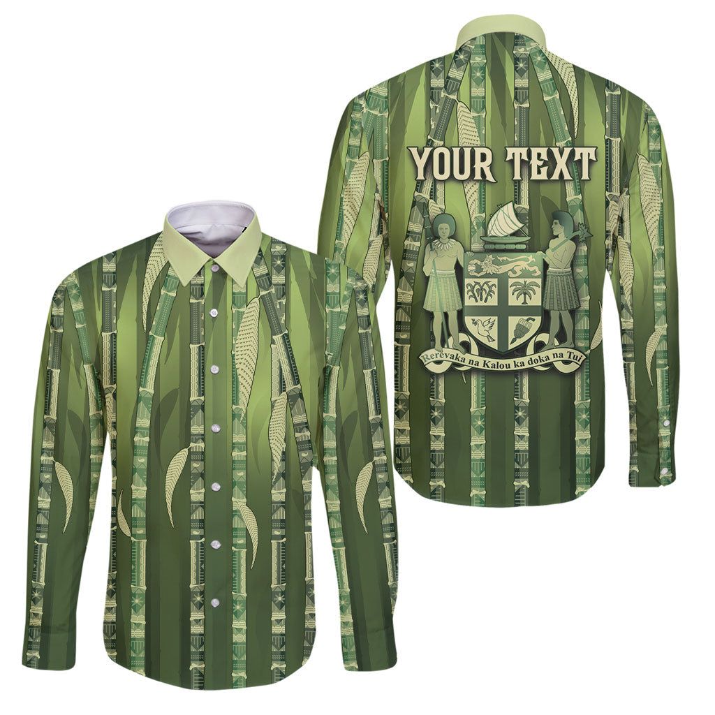 Personalised Fiji Language Week Sugarcane Masi Family Matching Off Shoulder Maxi Dress and Hawaiian Shirt Green Tapa Tribal Pattern DT05 Dad's Shirt - Long Sleeve Green - Polynesian Pride