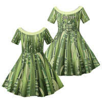 Personalised Fiji Language Week Sugarcane Masi Family Matching Off Shoulder Maxi Dress and Hawaiian Shirt Green Tapa Tribal Pattern DT05 Daughter's Dress Green - Polynesian Pride