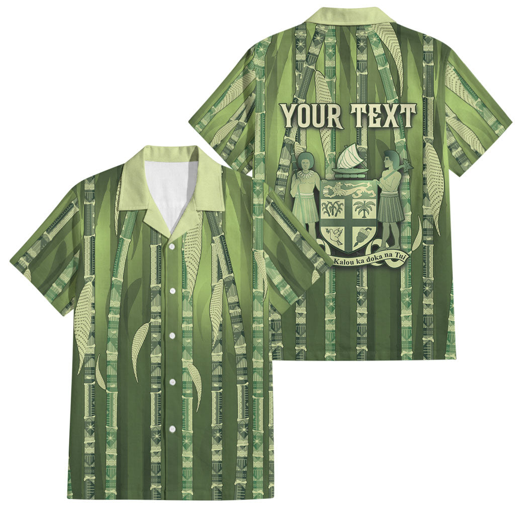 Personalised Fiji Language Week Sugarcane Masi Family Matching Off Shoulder Short Dress and Hawaiian Shirt Green Tapa Tribal Pattern DT05 Dad's Shirt - Short Sleeve Green - Polynesian Pride