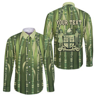 Personalised Fiji Language Week Sugarcane Masi Family Matching Off Shoulder Short Dress and Hawaiian Shirt Green Tapa Tribal Pattern DT05 Dad's Shirt - Long Sleeve Green - Polynesian Pride