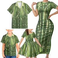 Personalised Fiji Language Week Sugarcane Masi Family Matching Short Sleeve Bodycon Dress and Hawaiian Shirt Green Tapa Tribal Pattern DT05 - Polynesian Pride