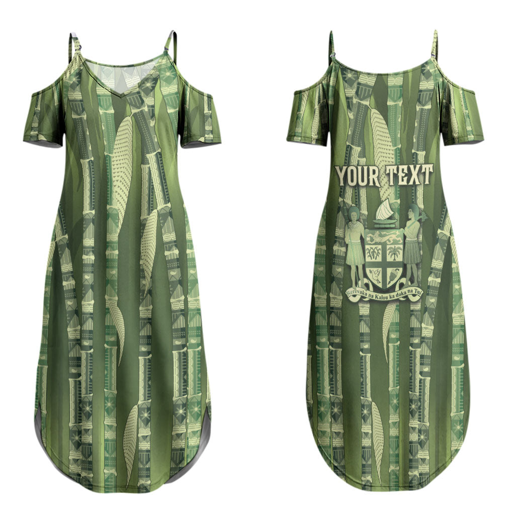 Personalised Fiji Language Week Sugarcane Masi Family Matching Summer Maxi Dress and Hawaiian Shirt Green Tapa Tribal Pattern DT05 Mom's Dress Green - Polynesian Pride