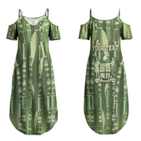 Personalised Fiji Language Week Sugarcane Masi Family Matching Summer Maxi Dress and Hawaiian Shirt Green Tapa Tribal Pattern DT05 Mom's Dress Green - Polynesian Pride