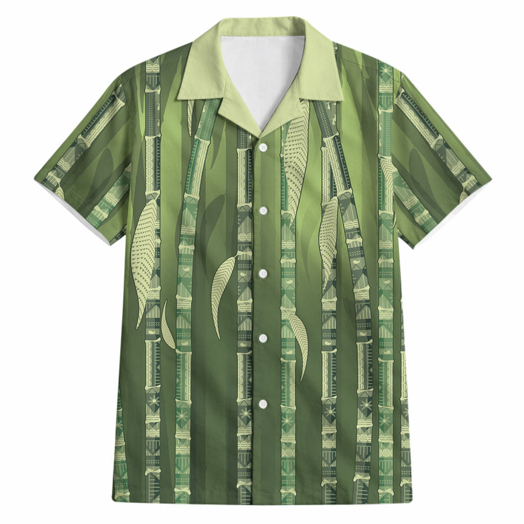 Personalised Fiji Language Week Sugarcane Masi Hawaiian Shirt Green Tapa Tribal Pattern